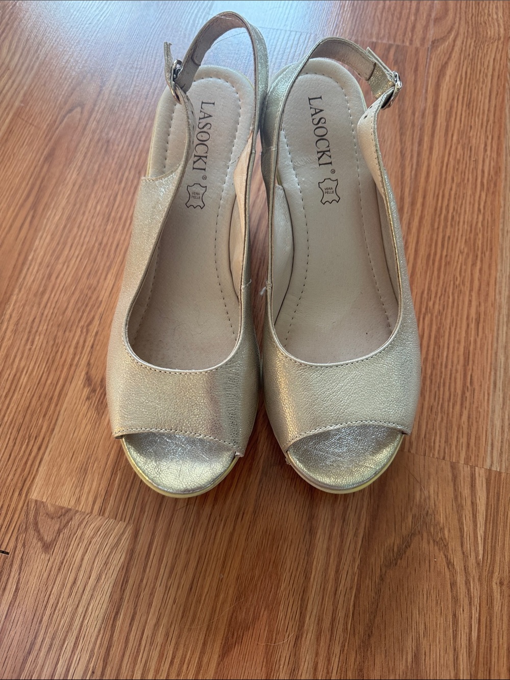Kardashian Kollection Gold Metallic Peep-Toe Slingback Heels